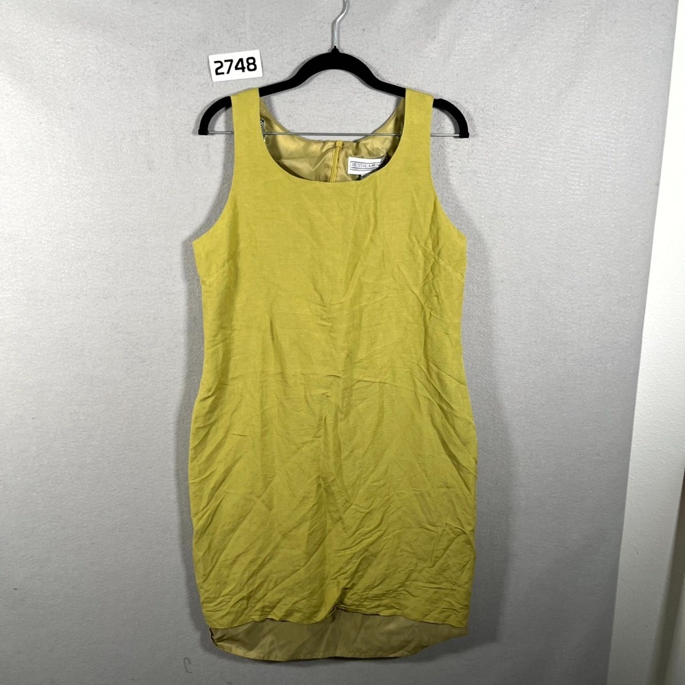 Jessica Howard Sheath‎ Dress Womens 12 Green Lined Linen Round Neck Back Zip